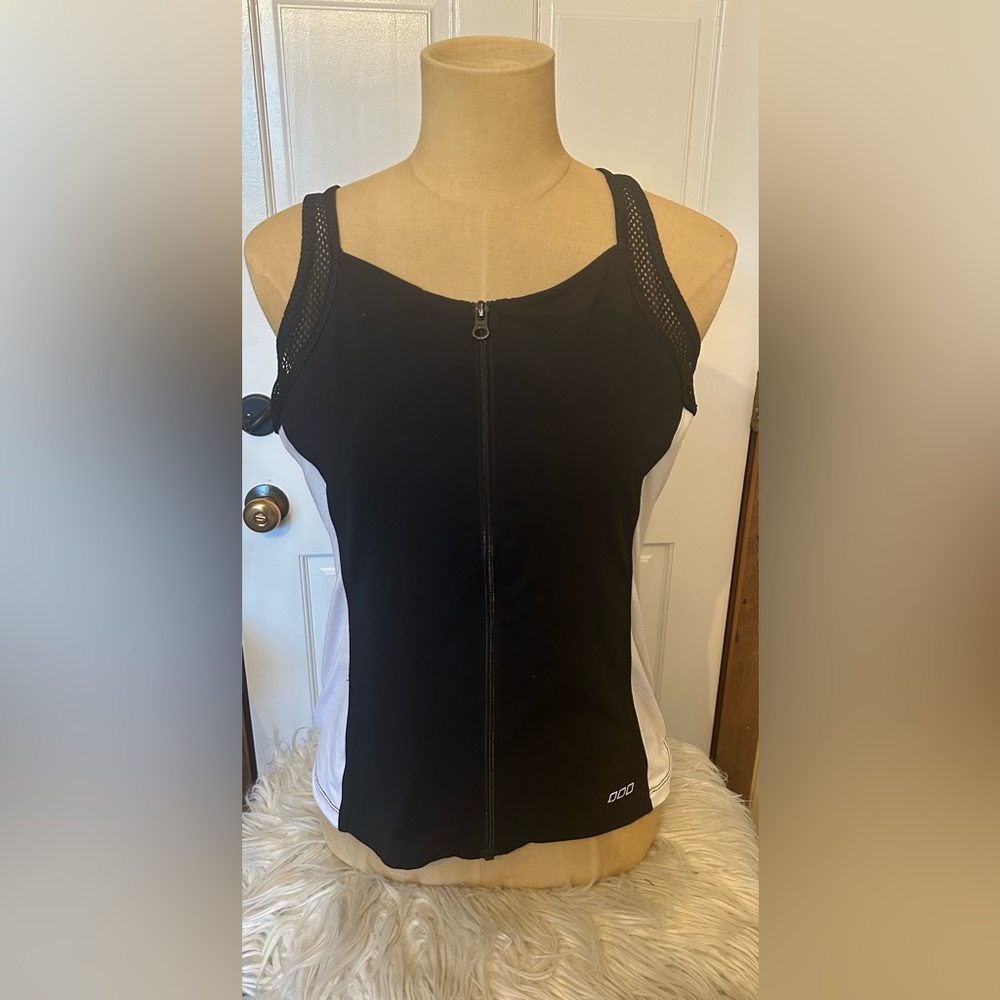 Lorna Jane Black and White Zip-Front Tank Top